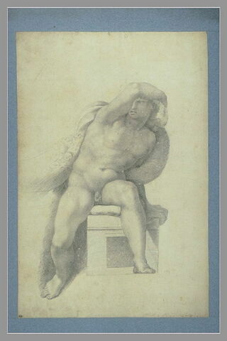 Jeune homme nu, assis, le bras droit au-dessus de la tête