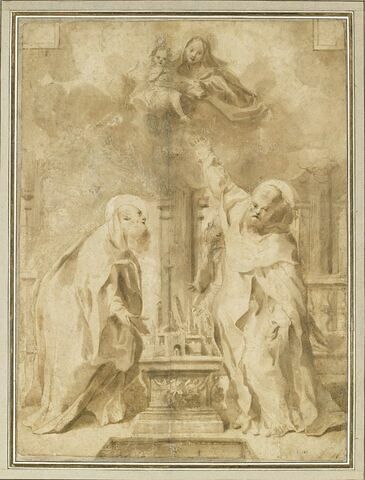 Vierge à l'Enfant adorée par les saints Pétrone, Dominique et François, image 1/2