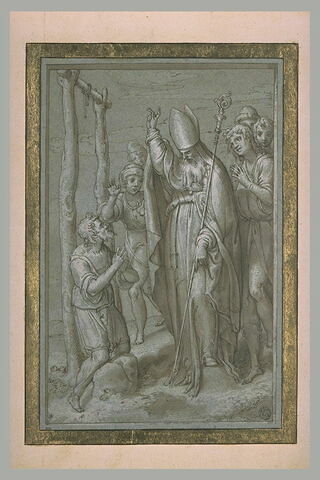 Saint Nuffrau, évêque, ressuscitant un pendu