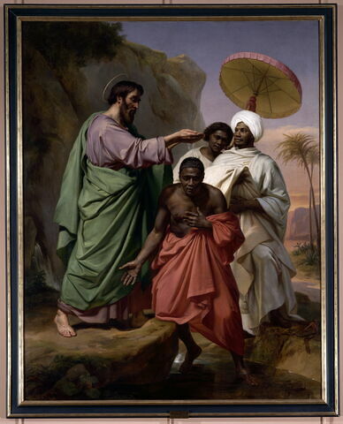 Saint Philippe baptisant l'eunuque de la reine d'Éthiopie sur le chemin de Jérusalem à Gaza