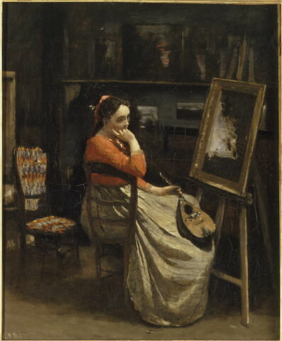 L'atelier de Corot. 
Jeune femme pensive, une mandoline à la main., image 1/1