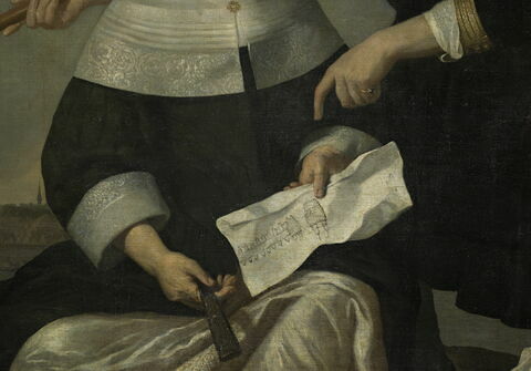 Portrait de Hendryck Heuck (ou Huyck), ingénieur, et de sa femme Catharina Brouwers, désignant le plan d’un pont de Nimègue, image 3/5