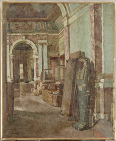 Vue de la salle B des Antiquités égyptiennes au Louvre en cours de réinstallation, en 1946, image 1/3