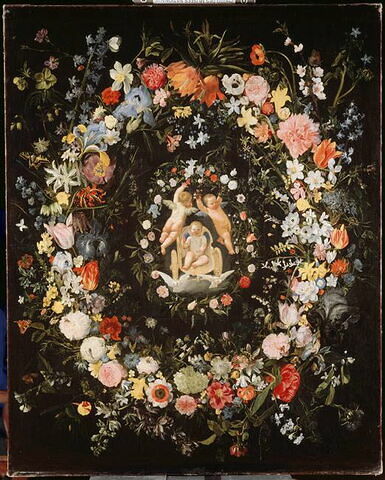 Guirlandes de fleurs entourant un médaillon représentant le triomphe de l'Amour, image 4/4