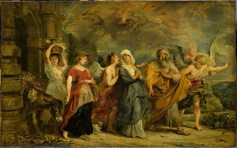 Loth et sa famille quittant Sodome, conduits par des anges