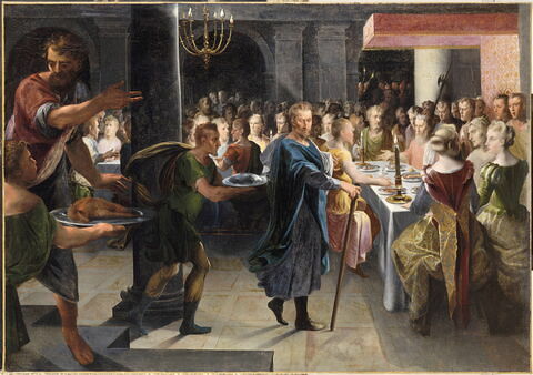 Dicé offrant un banquet à Francus, en présence de Hyante et de Climène (Ronsard, La Franciade, second livre., image 1/1