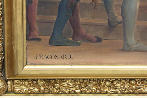 Plafond : François Ier, accompagné de la reine de Navarre, sa soeur, et entouré de sa cour, reçoit les tableaux et les statues rapportés d'Italie par le Primatice, image 7/22