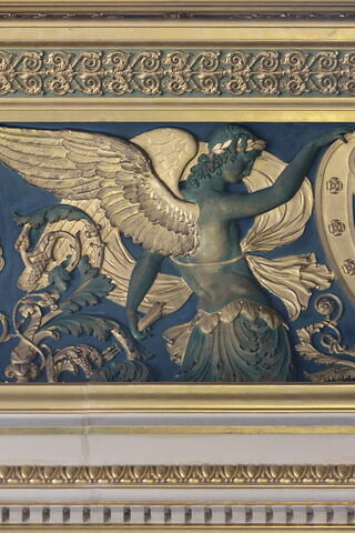 Plafond : François Ier, accompagné de la reine de Navarre, sa soeur, et entouré de sa cour, reçoit les tableaux et les statues rapportés d'Italie par le Primatice, image 21/22