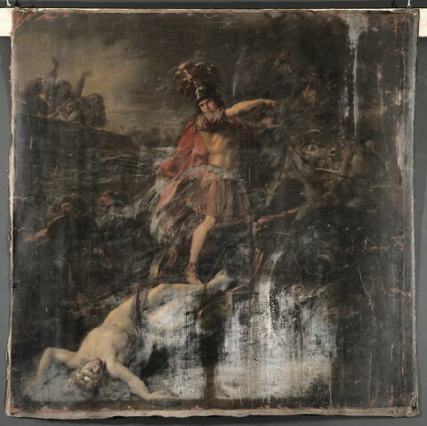 Achille traînant le corps d'Hector devant les murs de Troie et sous les yeux de Priam et d'Hécube, qui implorent le vainqueur., image 1/1