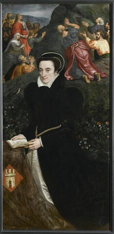 Portrait de Leonor Lopez de Villanova, femme d'Antonio Del Rio, avec l'Ascension du Christ à l'arrière-plan