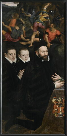 Portrait d'Antonio del Rio et ses fils (Martin, Antoine et Jérôme), avec la Résurrection du Christ à l'arrière-plan