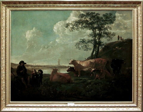 Paysage près de la ville de Rhenen : vaches au pâturage et berger jouant de la flûte, image 2/5