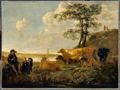 Paysage près de la ville de Rhenen : vaches au pâturage et berger jouant de la flûte, image 5/5