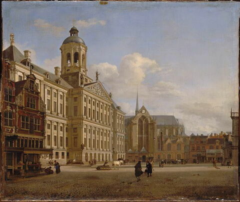 Le Dam avec le nouvel Hôtel de Ville à Amsterdam, vue prise depuis la Kalverstraat, 1668, image 3/3