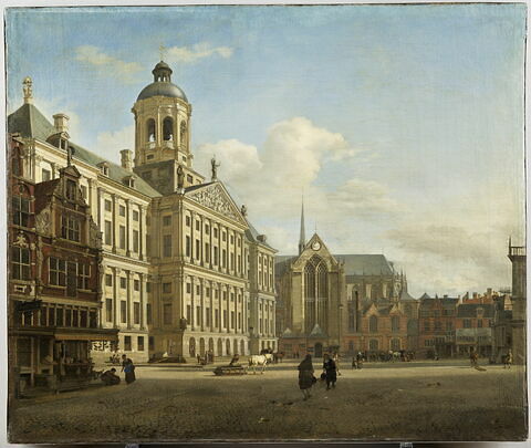 Le Dam avec le nouvel Hôtel de Ville à Amsterdam, vue prise depuis la Kalverstraat, 1668