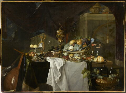 Fruits et riche vaisselle sur une table, dit autrefois Un dessert, image 1/6