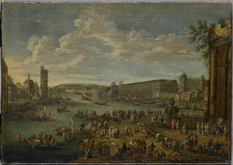 Vue du Louvre et de la tour de Nesle prise de l'île de la Cité à Paris