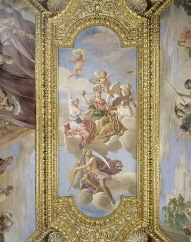 Plafond : Salle de Septime Sévère - au centre de la voûte: la Poésie et l'Histoire célébrant les exploits de Rome