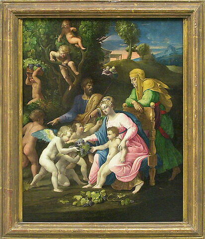 Le Repos pendant la fuite en Égypte ou La Sainte Famille servie par les anges portant les raisins de la Passion, image 2/2