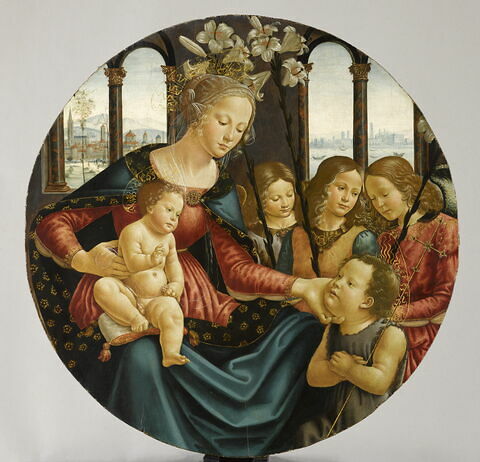 La Vierge et l'Enfant entourés du petit saint Jean Baptiste et de trois anges