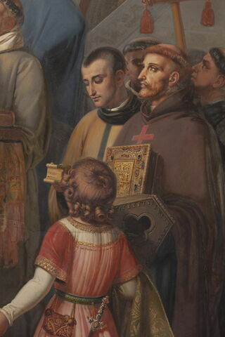 Plafond : Charlemagne, entouré de ses principaux officiers, reçoit Alcuin qui lui présente des manuscrits, ouvrage de ses moines, image 8/37