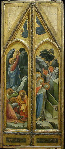 Le Christ au jardin des Oliviers ; les Saintes Femmes au tombeau ; à la partie supérieure, un ange, image 3/4