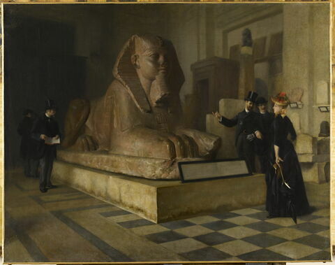 Salle égyptienne du Louvre devant le grand sphinx