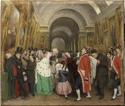 Quatre heures, au Salon, dit aussi fermeture du Louvre (Fermeture du Salon annuel de peinture, alors partiellement installé dans la Grande Galerie du Louvre)., image 1/2