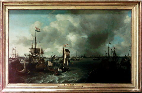 Vue d'Amsterdam avec bateaux sur la baie de l'Ij, image 3/3