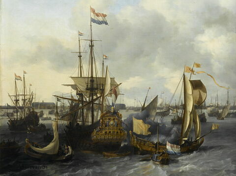 Vue d'Amsterdam avec bateaux sur la baie de l'Ij, image 2/3