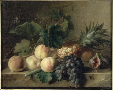 Pêches, raisins et ananas sur une table de pierre, image 3/3