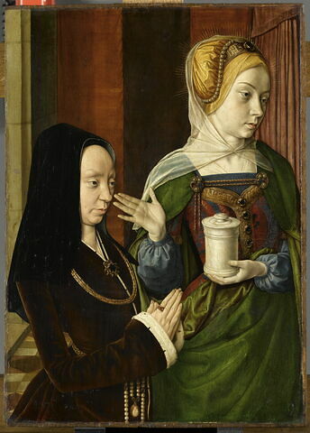 Portrait présumé de Madeleine de Bourgogne, dame de Laage, présentée par sainte Madeleine