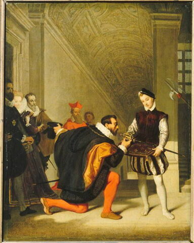 Don Pedro de Tolède, ambassadeur de Philippe II, baisant l'épée d'Henri IV au Louvre, dans l'escalier Henri II., image 3/3