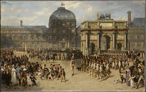 Un jour de revue sous l'Empire (1810). Au fond, l'arc de triomphe du Carrousel et lesTuileries., image 1/4