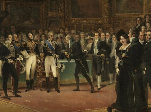 Charles X distribuant des récompenses aux artistes exposants du salon de 1824 au Louvre, le 15 Janvier 1825., image 6/9