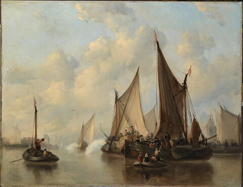 Marine: arrivée de hauts personnages dans un port hollandais du XVIIe siècle, image 1/2