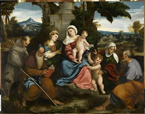 La Sainte Famille avec saint François d'Assise, saint Antoine abbé, sainte Marie-Madeleine, le petit saint Jean Baptiste et sainte Élisabeth