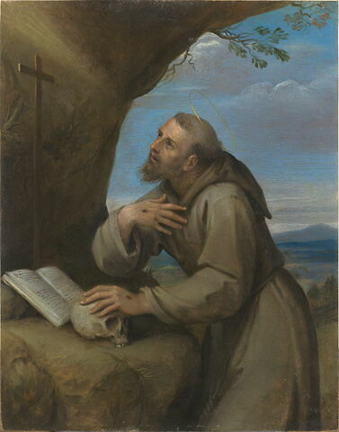 Saint François d'Assise en oraison devant un crucifix