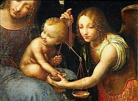 La Vierge et l'Enfant Jésus avec sainte Élisabeth, le petit saint Jean Baptiste et saint Michel, dit La Vierge aux balances, image 6/7