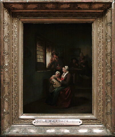 Scène d'intérieur: Femme allaitant son enfant et homme accoudé à une fenêtre, image 3/3