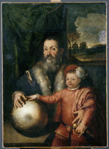 Portrait d'un homme et d'un enfant avec un globe (un jeune prince et son précepteur ? ), image 1/2