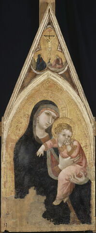 La Vierge et l'Enfant ; dans le médaillon trilobé à l'intérieur du gâble, Le Calvaire, image 1/9