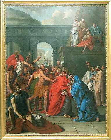 Saint Jacques le Majeur, conduit au supplice, guérit un paralytique et embrasse son accusateur, image 2/2