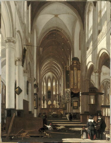 Vue imaginaire d’une église protestante de style gothique, avec un tombeau et diverses figures, image 4/5