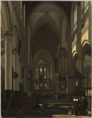 Vue imaginaire d’une église protestante de style gothique, avec un tombeau et diverses figures, image 1/5