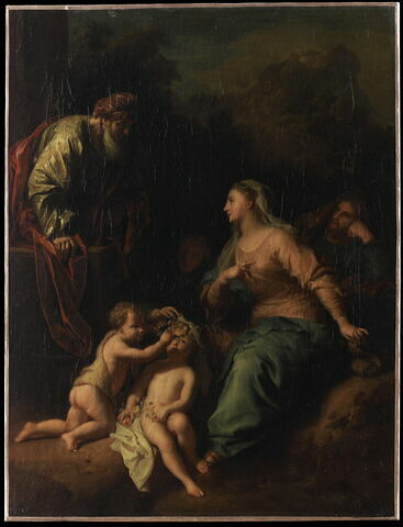 La Sainte Famille avec les parents de la Vierge (sainte Anne et saint Joachim) et le petit saint Jean Baptiste enfant