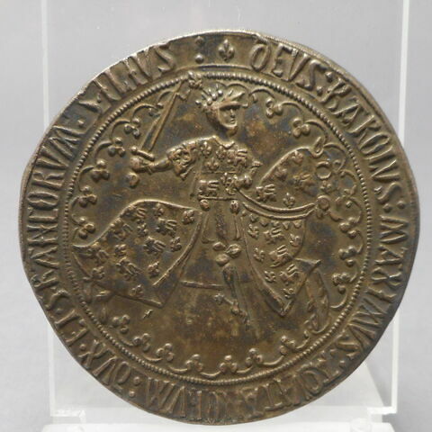Surmoulage du droit d'une médaille de Charles de France, duc de Guyenne (de 1469 à 1472) et frère de Louis XI : le duc chevauchant, image 1/4