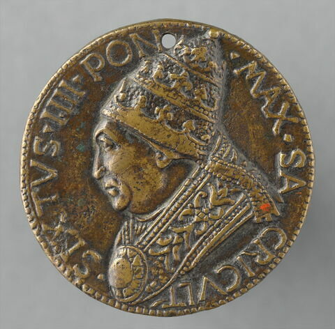 Médaille : Sixte IV regardant à gauche, coiffé de la tiare / la Constance, des turcs captifs, navires