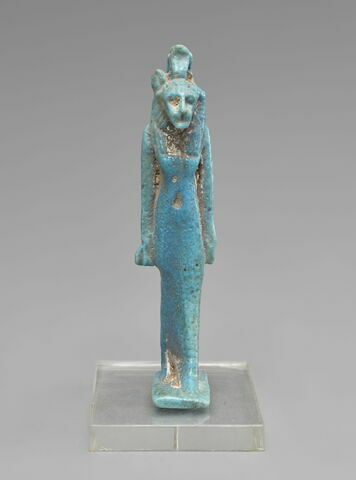 Amulette : Sekhmet avec un ureus et pilier dorsal inscrit, image 1/4