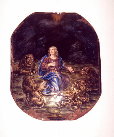 Plaque : Daniel dans la fosse aux lions.